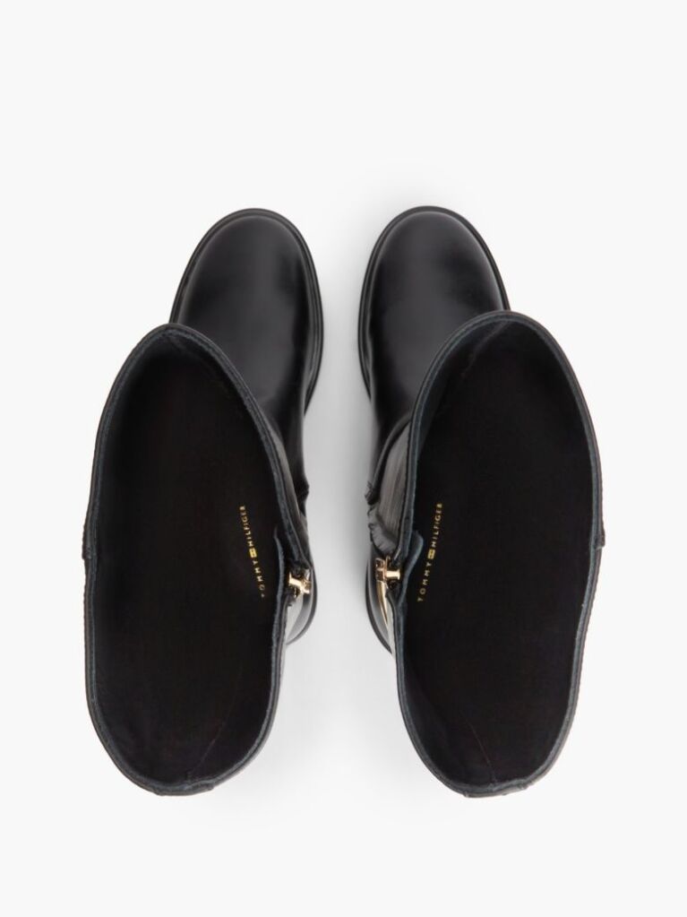 Black Gold-Tone Hardware Leather Riding Boots  Women