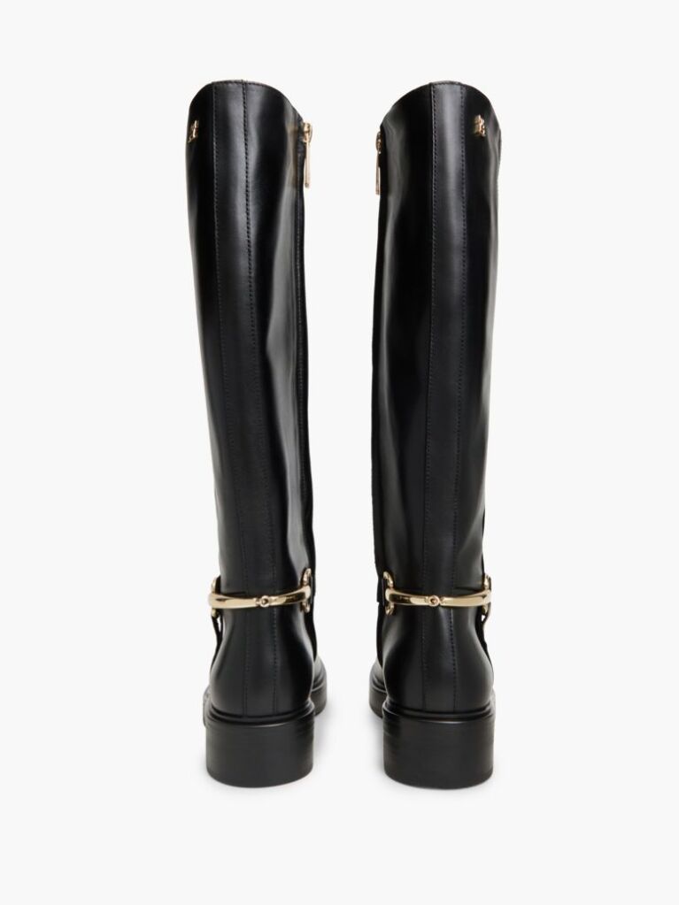 Black Gold-Tone Hardware Leather Riding Boots  Women