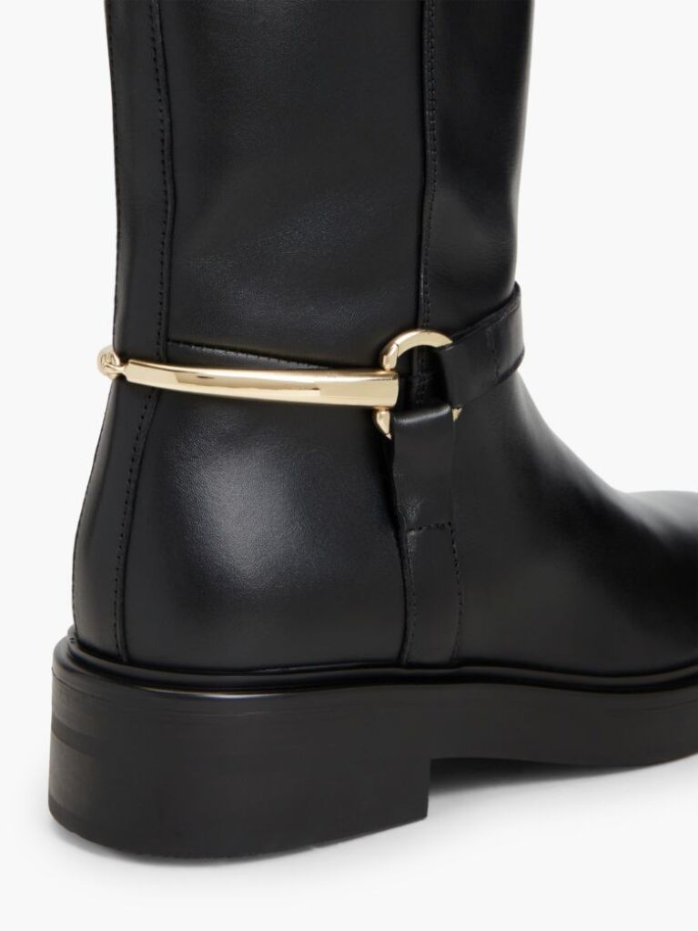 Black Gold-Tone Hardware Leather Riding Boots  Women