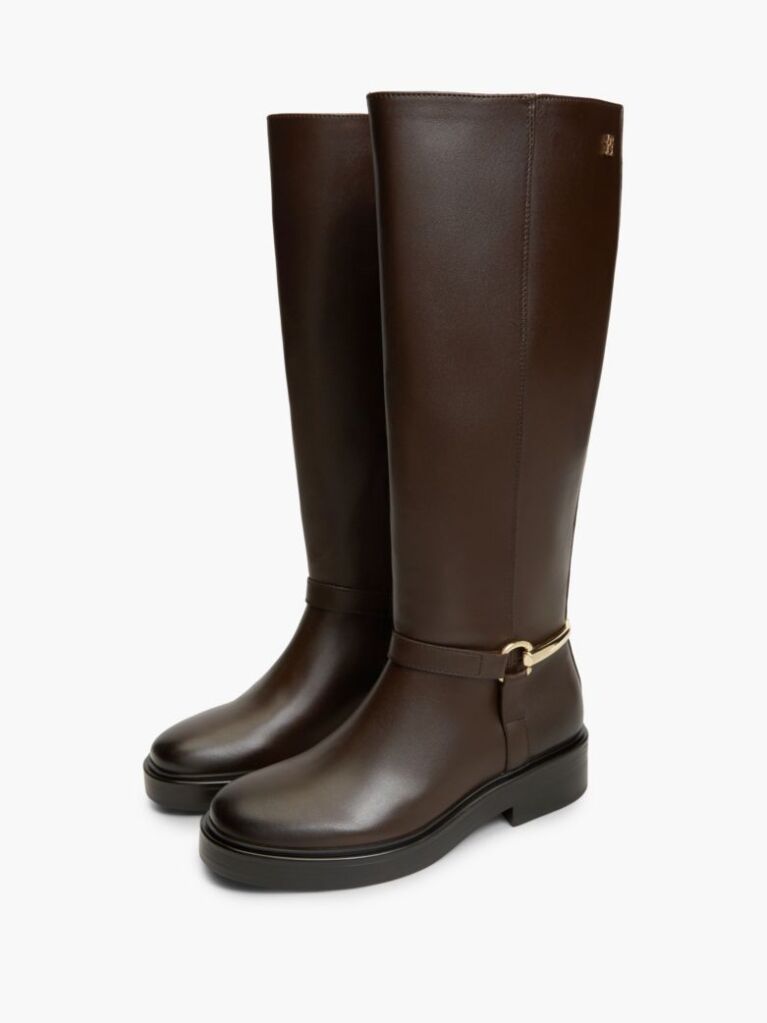 Brown Gold-Tone Hardware Leather Riding Boots  Women