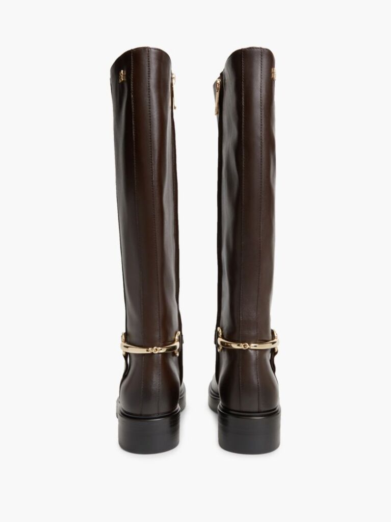 Brown Gold-Tone Hardware Leather Riding Boots  Women
