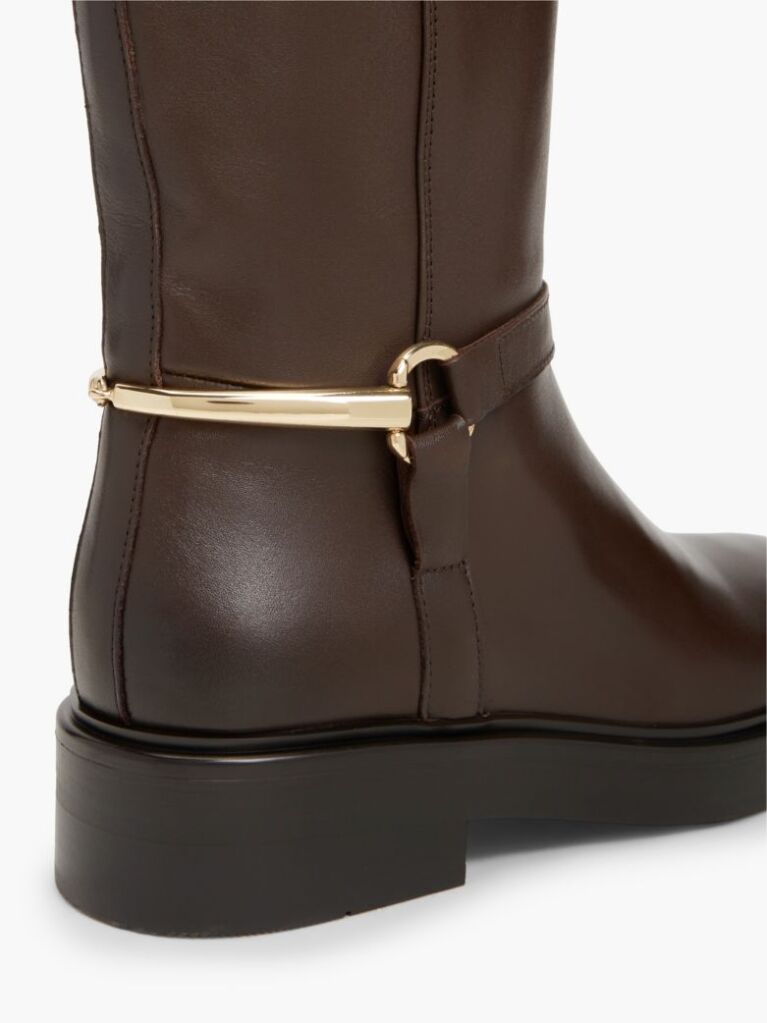 Brown Gold-Tone Hardware Leather Riding Boots  Women