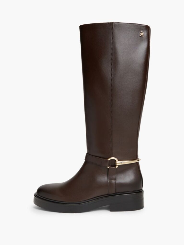 Brown Gold-Tone Hardware Leather Riding Boots  Women