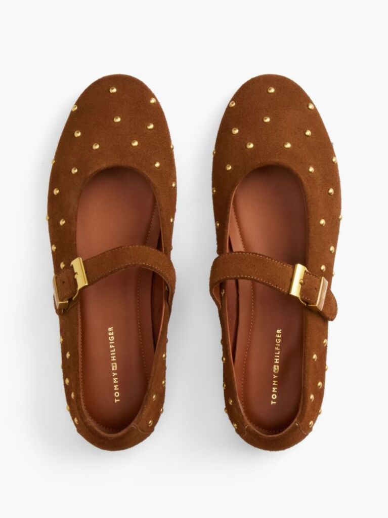 Brown Suede Stud Buckle Mary Jane Ballerinas  Women