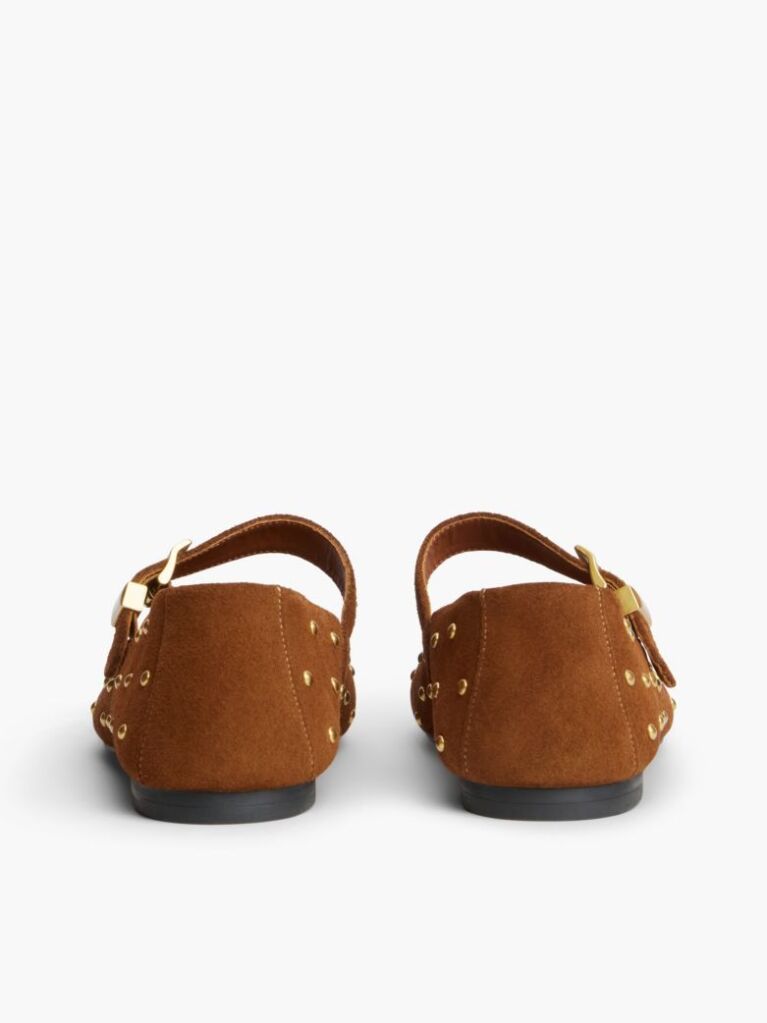 Brown Suede Stud Buckle Mary Jane Ballerinas  Women