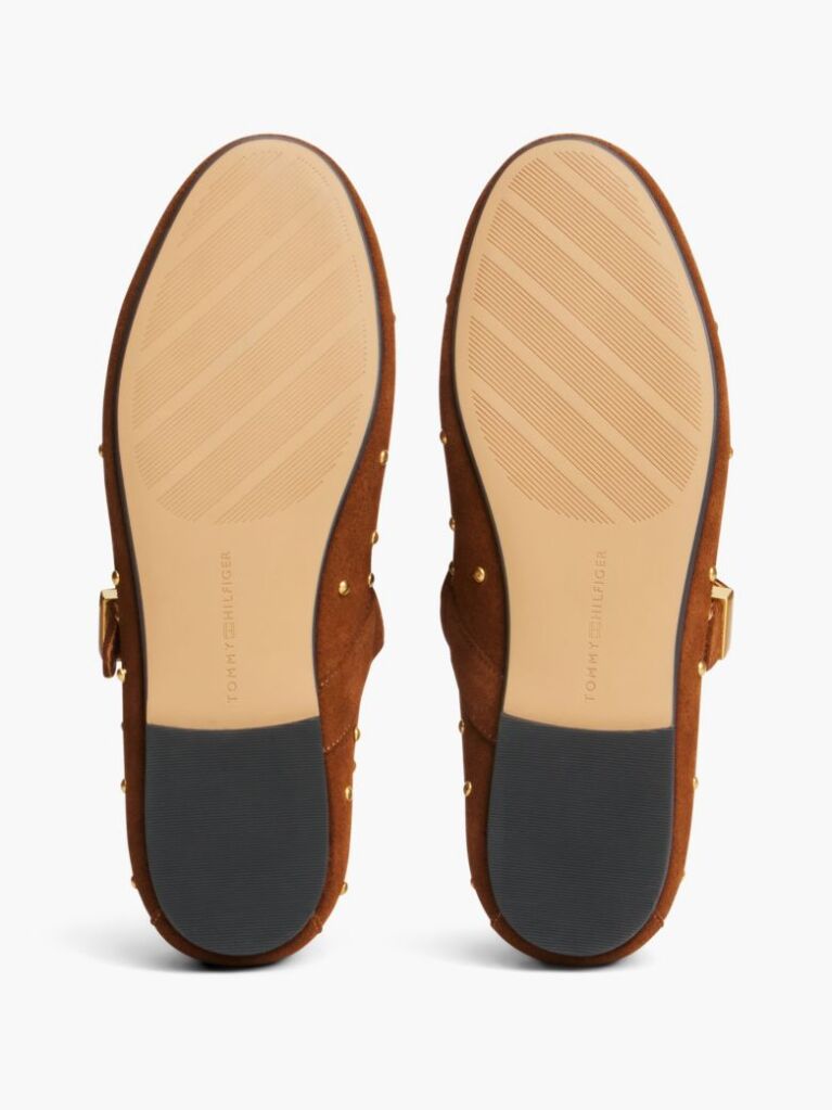 Brown Suede Stud Buckle Mary Jane Ballerinas  Women