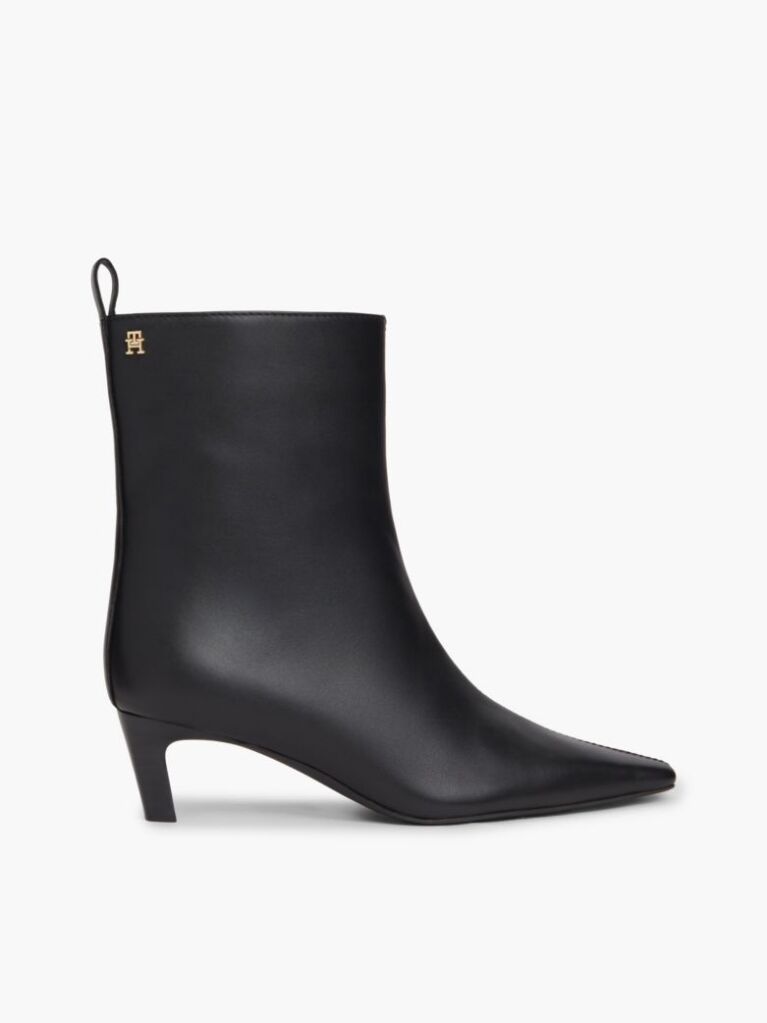 Black Kitten Heel Leather Ankle Boots  Women