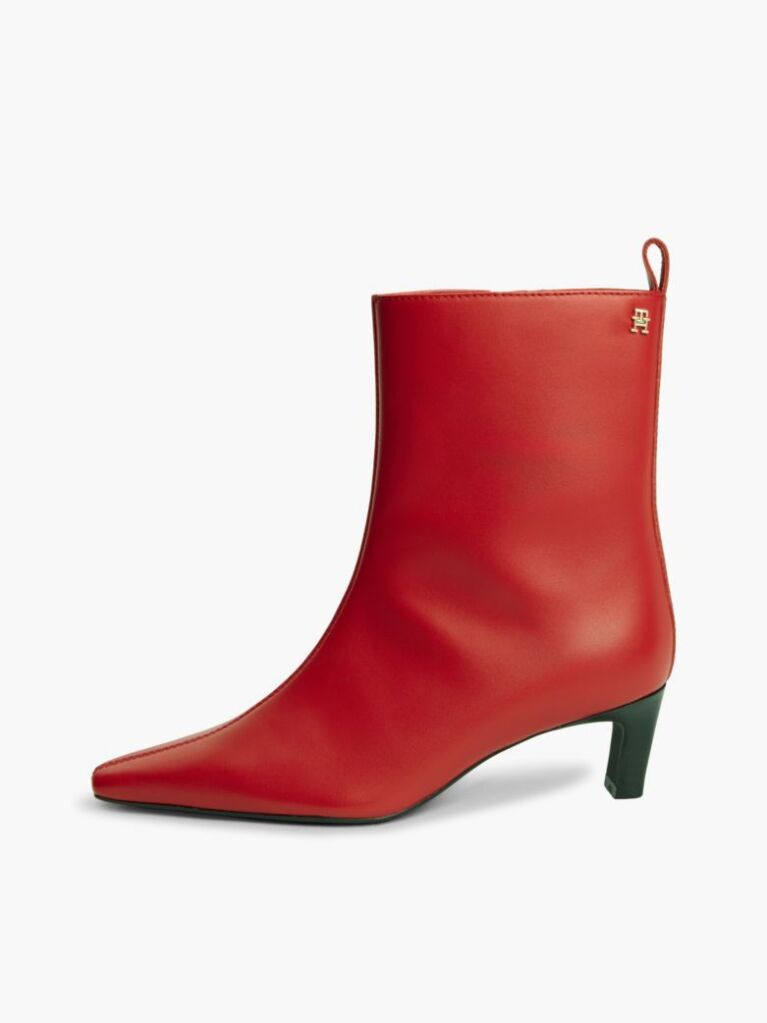 Red Kitten Heel Leather Ankle Boots  Women