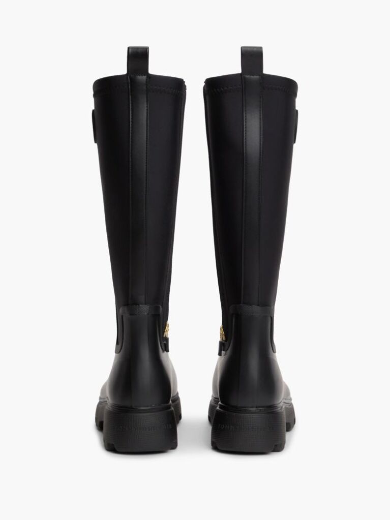 Black TH Monogram Knee-High Cleat Rain Boots  Women