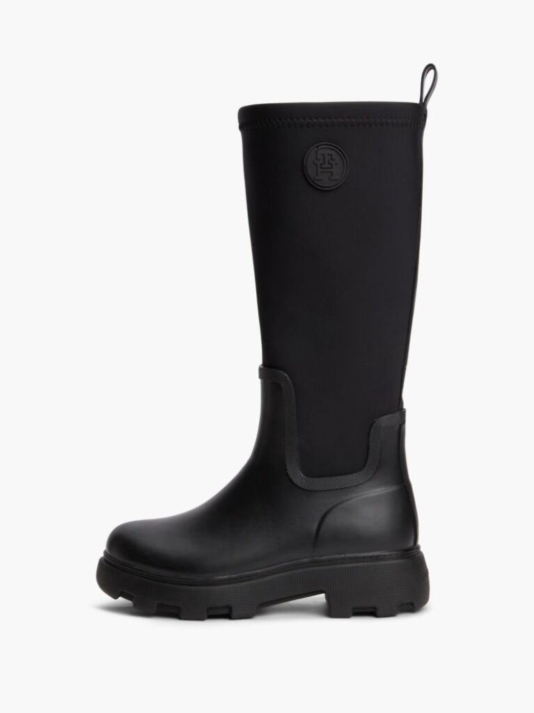 Black TH Monogram Knee-High Cleat Rain Boots  Women