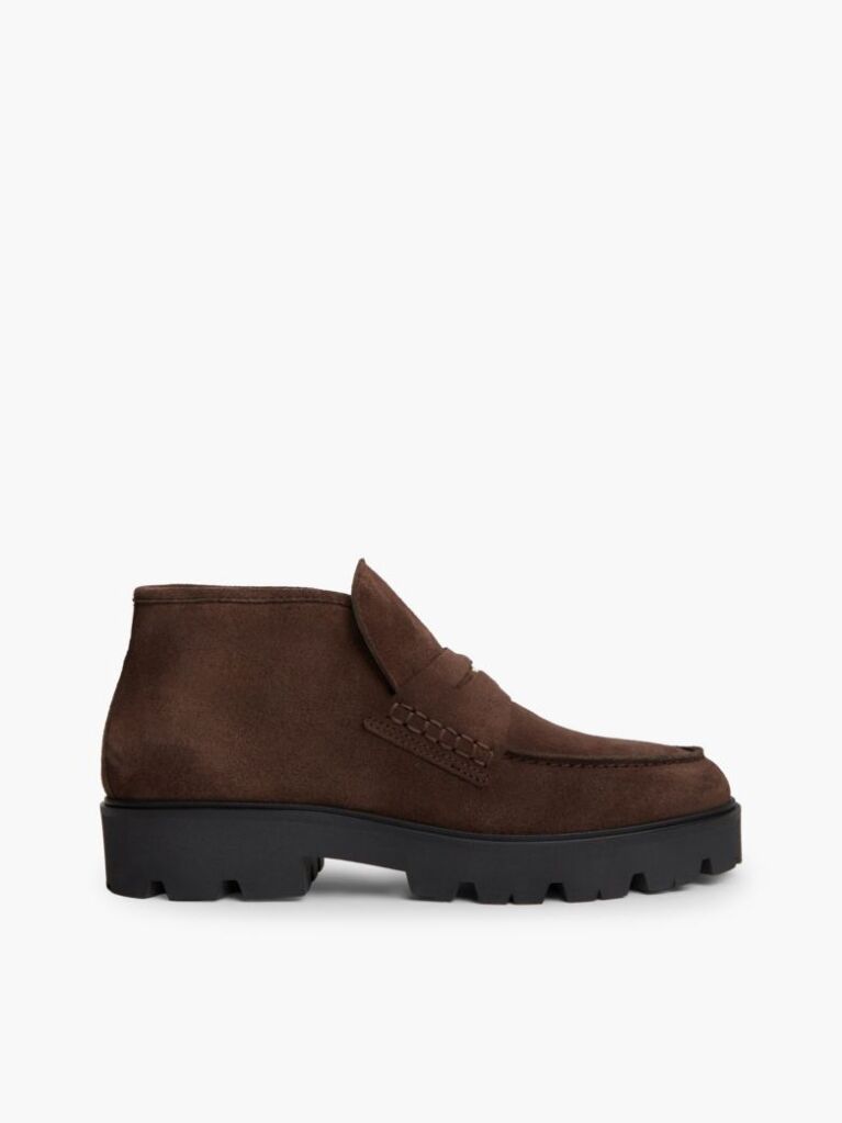 Brown TH Monogram Suede Penny Loafer Boots  Women