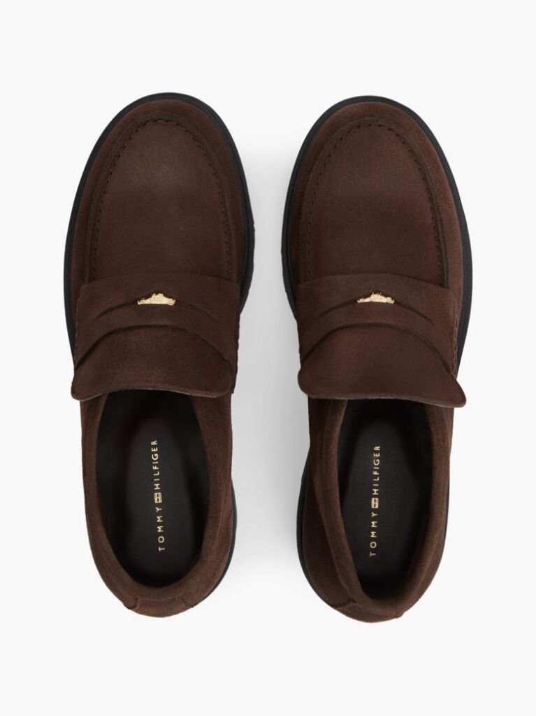 Brown TH Monogram Suede Penny Loafer Boots  Women
