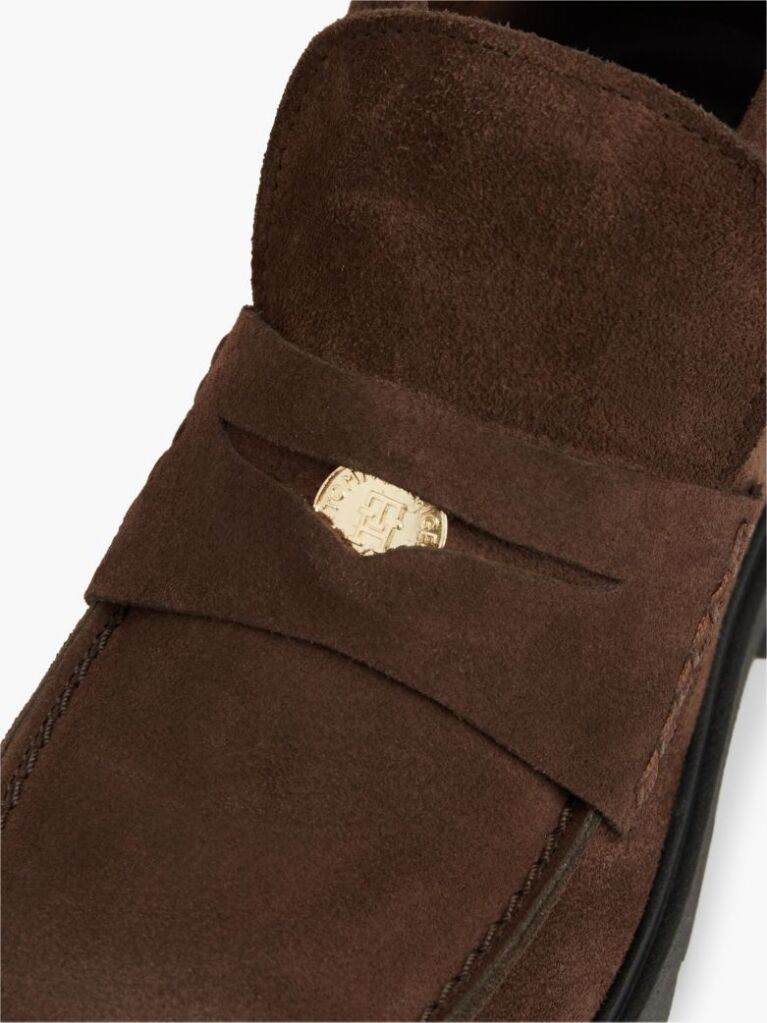 Brown TH Monogram Suede Penny Loafer Boots  Women