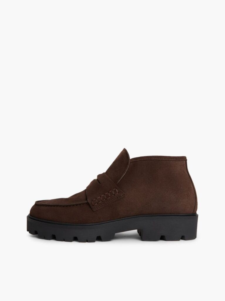 Brown TH Monogram Suede Penny Loafer Boots  Women