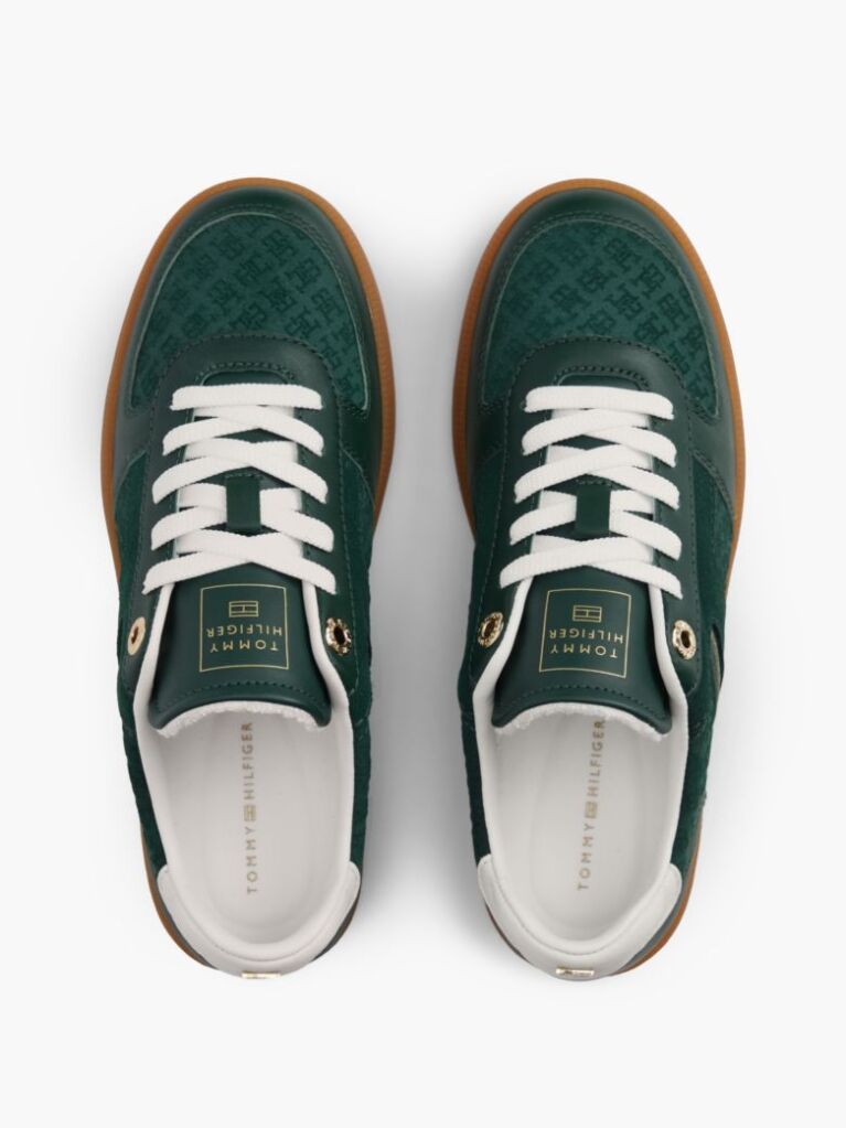Green Embossed TH Monogram Leather Sneakers  Women