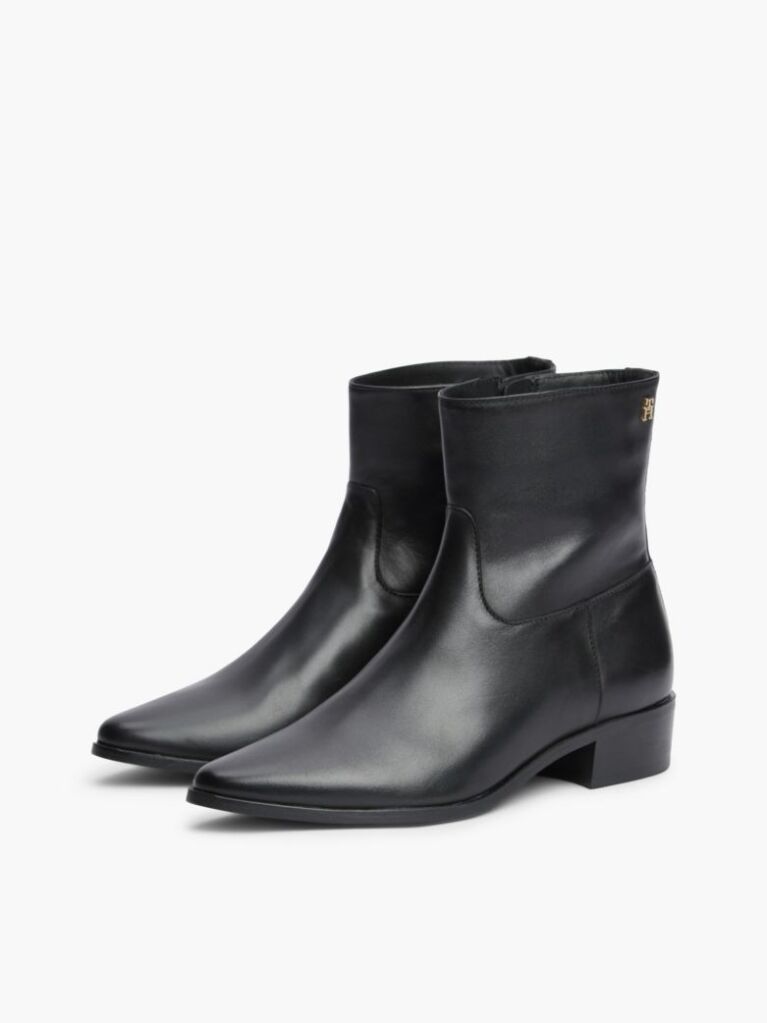 Black Leather Zip-Up Ankle Boots  Women