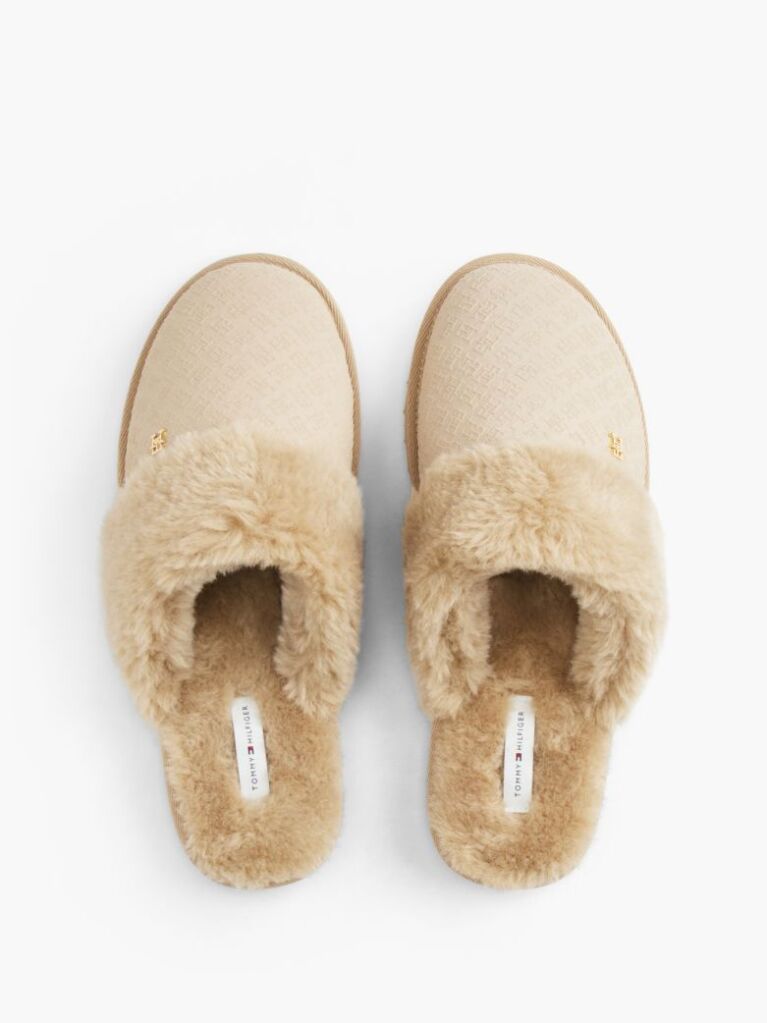 Beige Leather Faux Fur Serrated Slippers  Women