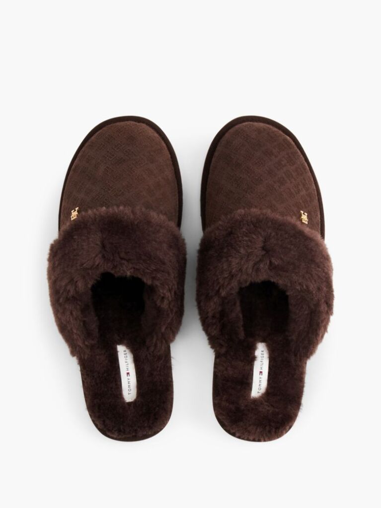 Brown Leather Faux Fur Serrated Slippers  Women