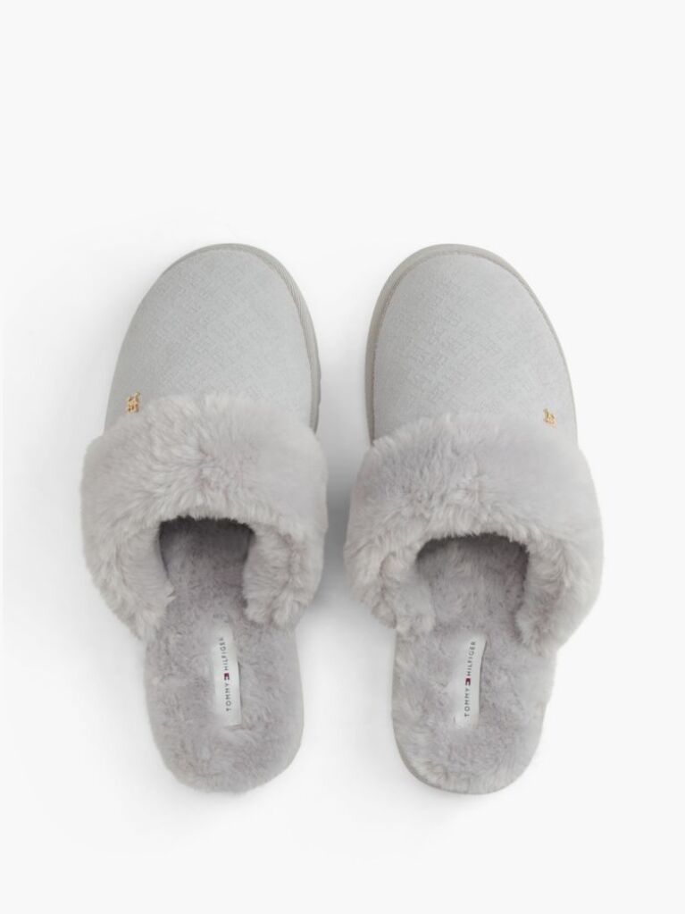 Grey Leather Faux Fur Serrated Slippers  Women