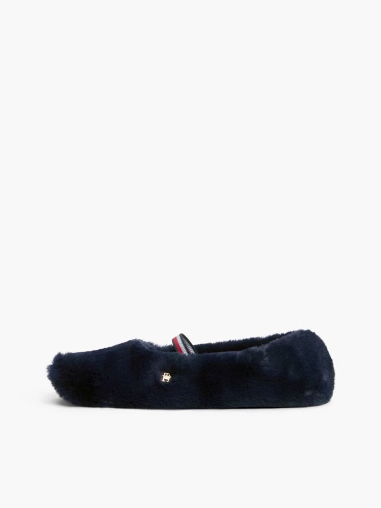 Blue Faux Fur Ballerina Slippers  Women