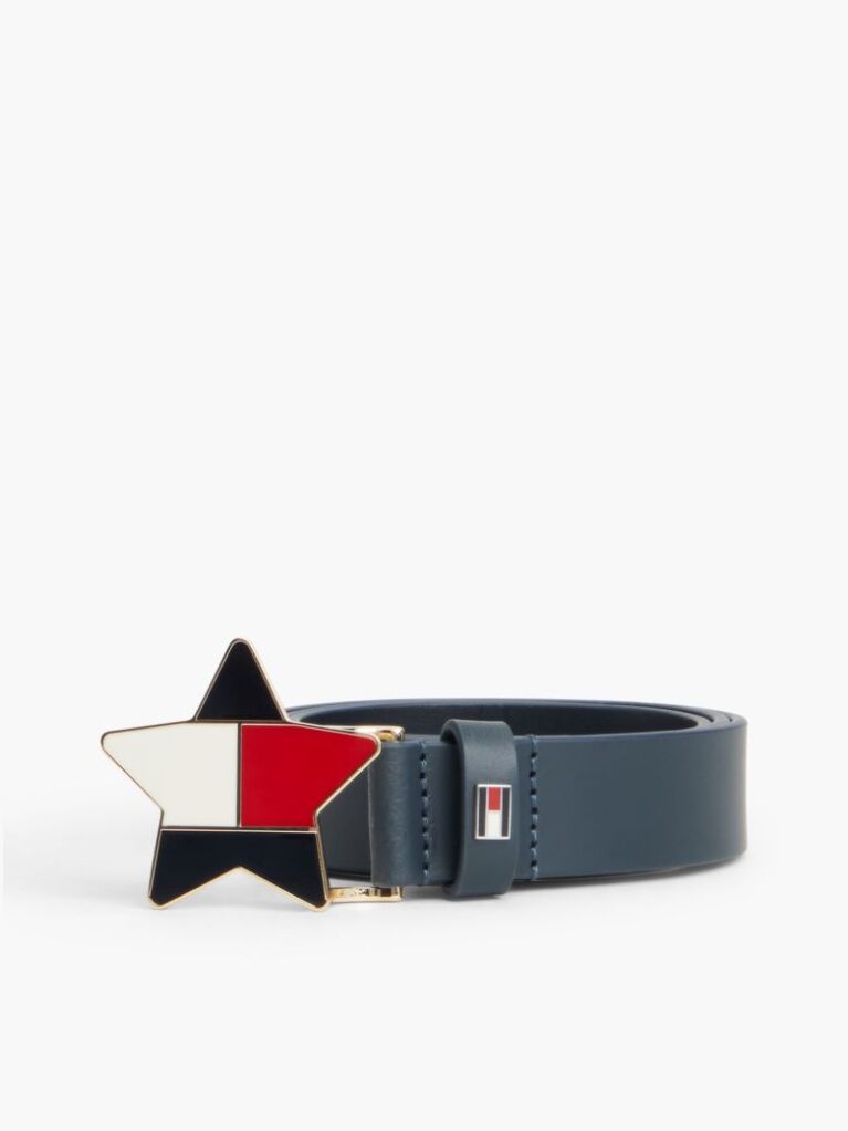 Blue Kids’ Leather Star Flag Buckle Belt  Girls