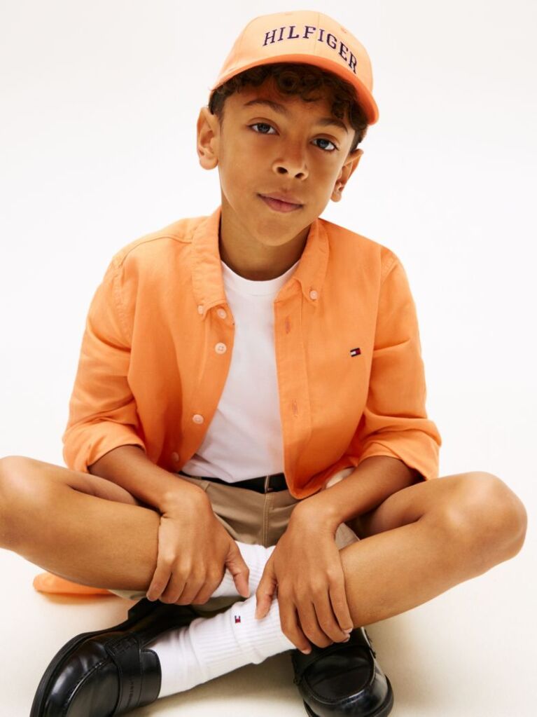 Orange Relaxed Fit Flag Embroidery Linen Blend Shirt  Boys