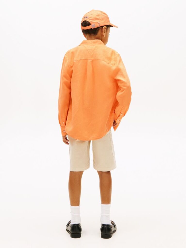 Orange Relaxed Fit Flag Embroidery Linen Blend Shirt  Boys