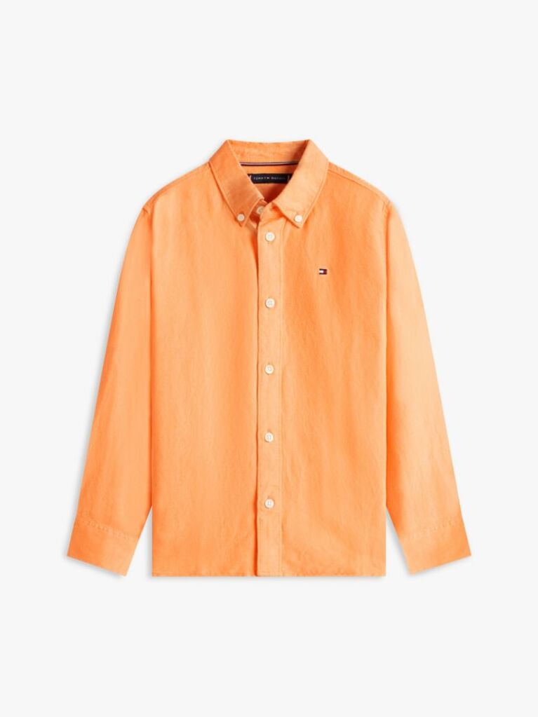 Orange Relaxed Fit Flag Embroidery Linen Blend Shirt  Boys