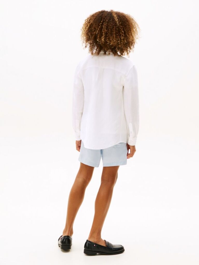 White Relaxed Fit Flag Embroidery Linen Blend Shirt  Boys
