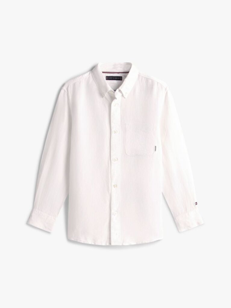 White Relaxed Fit Flag Embroidery Linen Blend Shirt  Boys