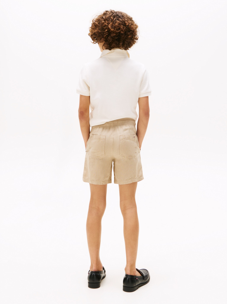 Beige Linen Blend Drawstring Shorts  Boys
