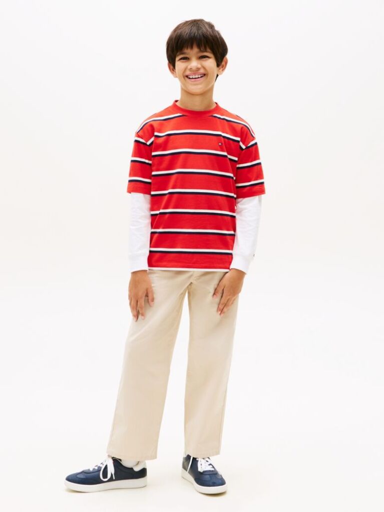 Red Flag Embroidery Crew Neck T-Shirt  Boys