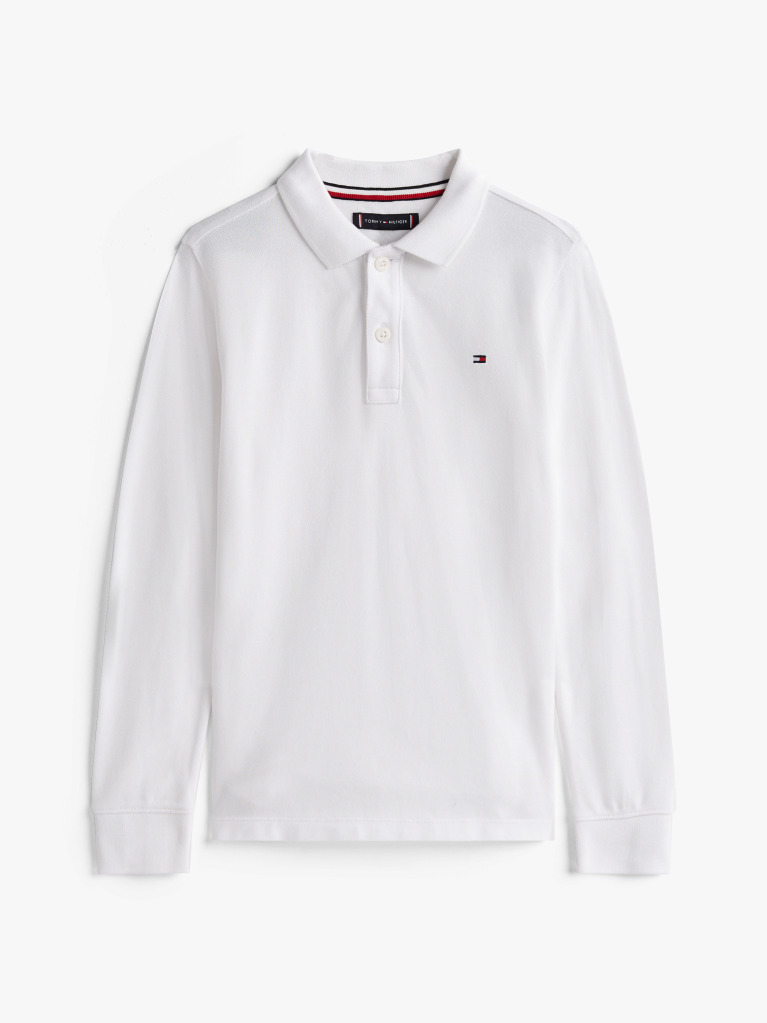 White Regular Fit Pique Long Sleeve Polo Shirt  Boys
