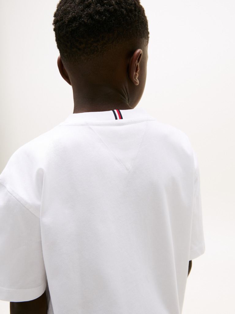 White Tonal Flag Embroidery T-Shirt  Boys