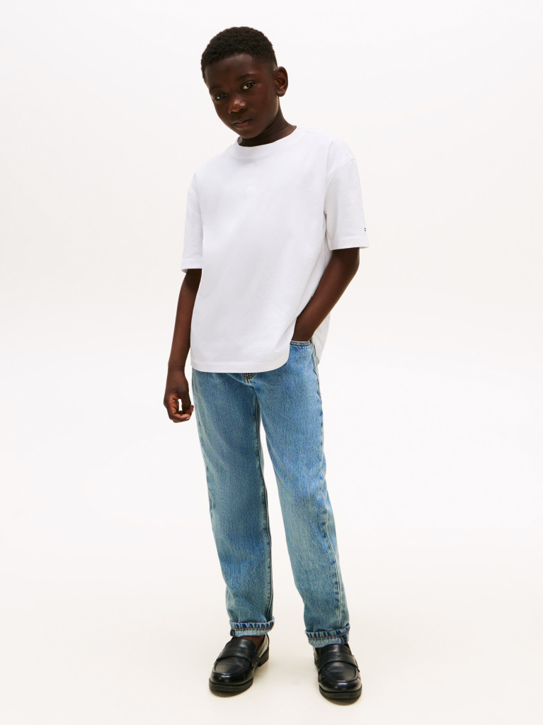 White Tonal Flag Embroidery T-Shirt  Boys