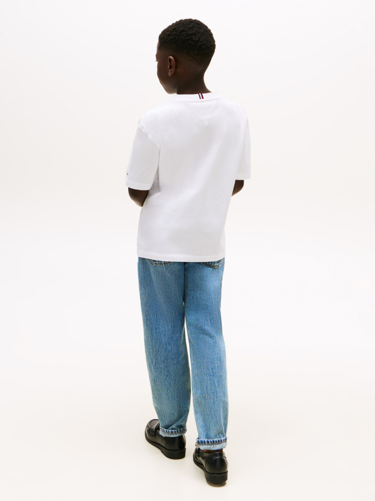 White Tonal Flag Embroidery T-Shirt  Boys