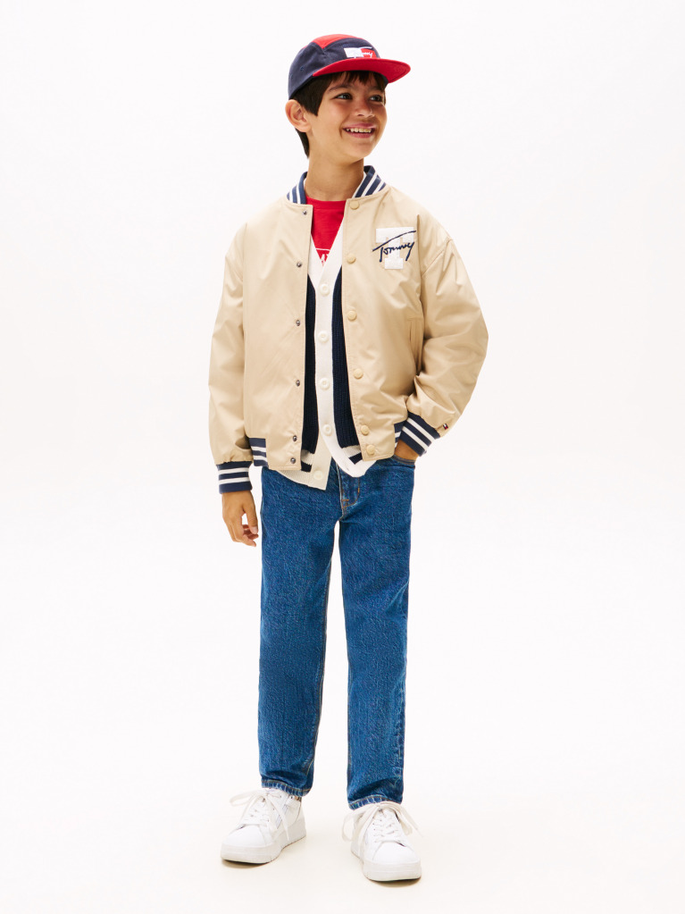 Beige Reversible Back Logo Relaxed Bomber Jacket  Boys