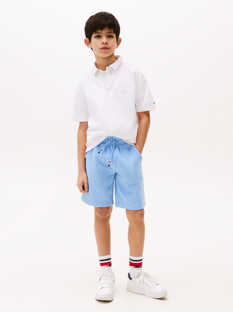 White Tonal Flag Emoidered Polo Shirt Short Sleeve  Boys