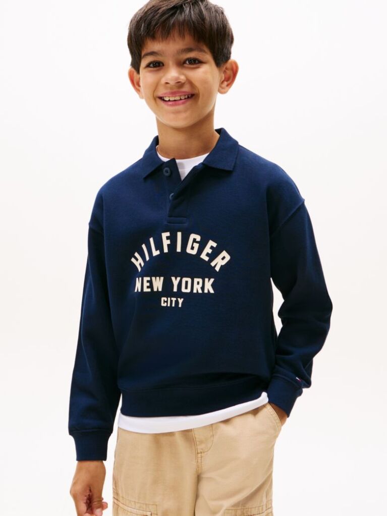 Blue Curved Graphic Polo Collar Sweatshirt  Boys