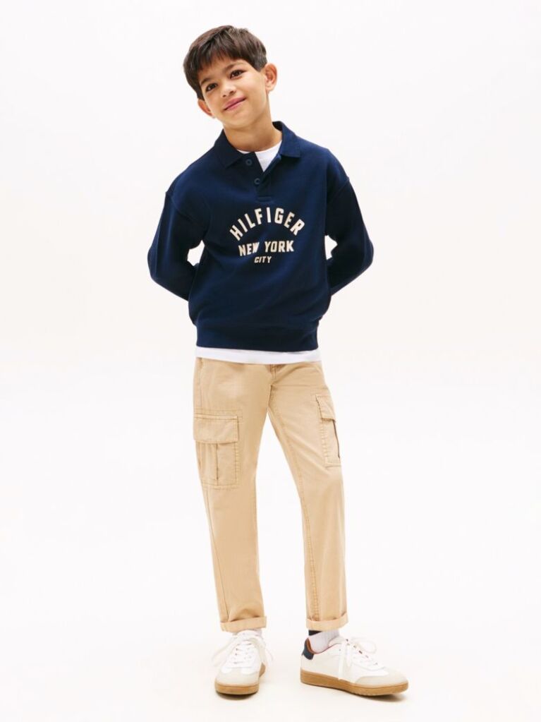 Blue Curved Graphic Polo Collar Sweatshirt  Boys