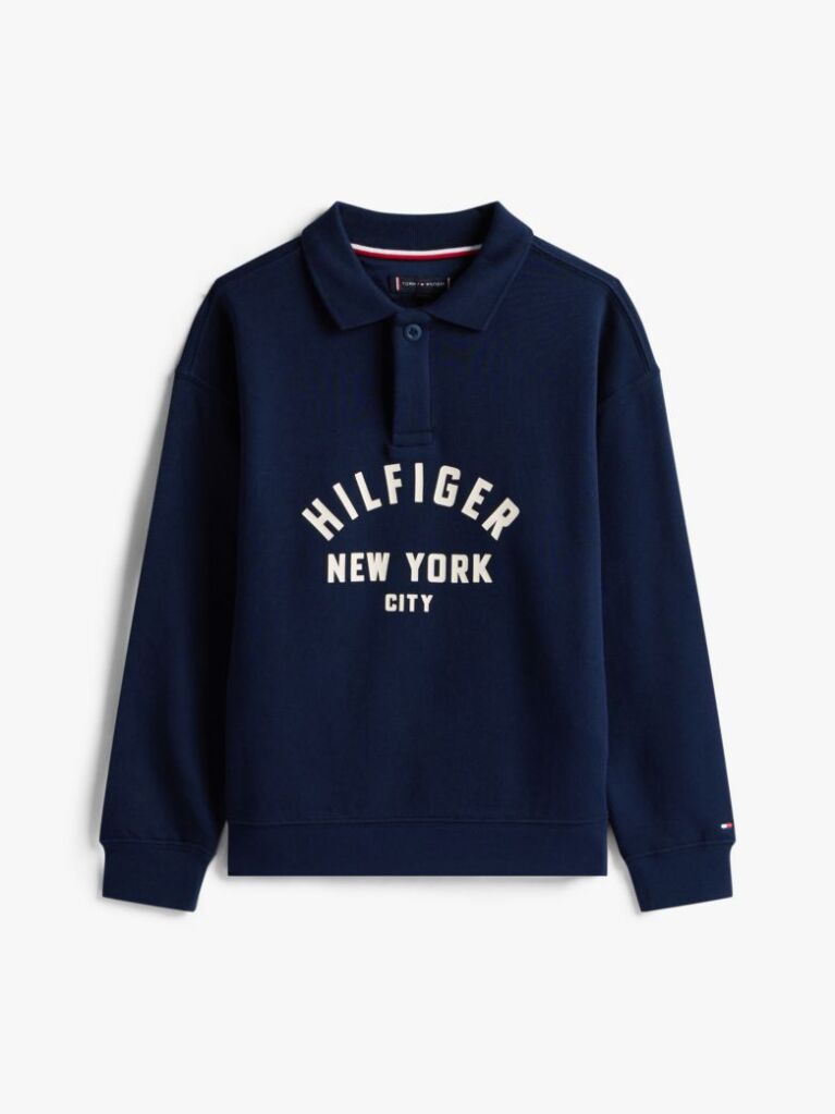 Blue Curved Graphic Polo Collar Sweatshirt  Boys