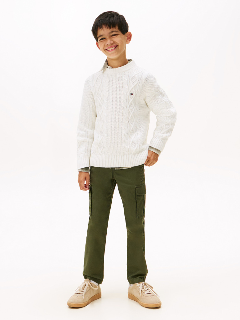 Beige Mixed Knit Intarsia Back Logo Jumper  Boys
