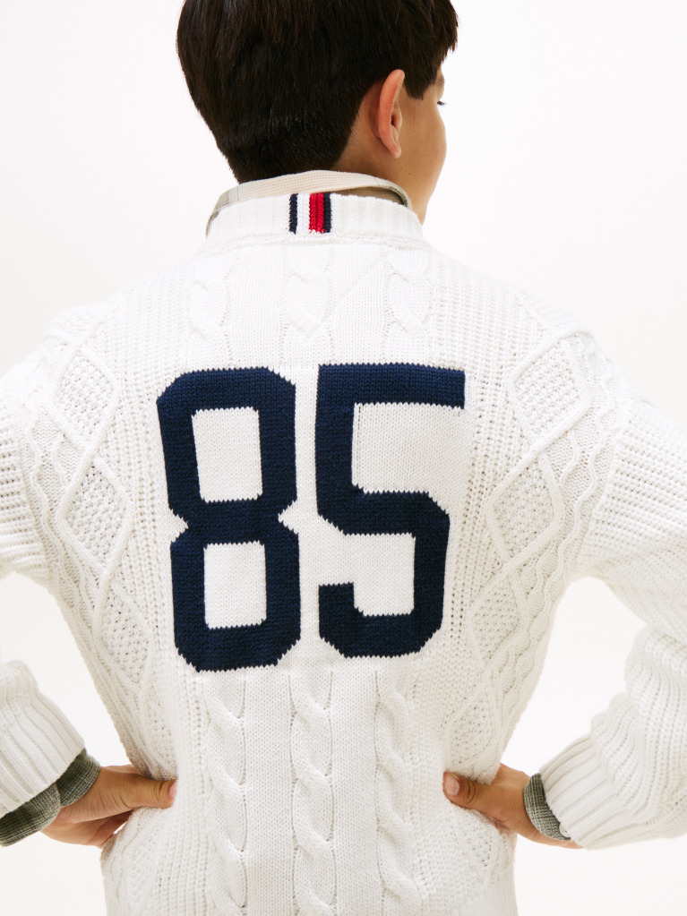 Beige Mixed Knit Intarsia Back Logo Jumper  Boys