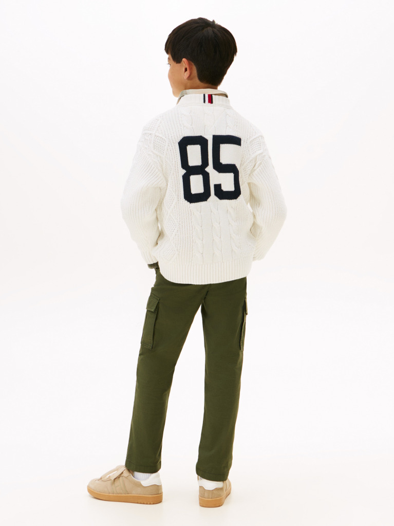 Beige Mixed Knit Intarsia Back Logo Jumper  Boys