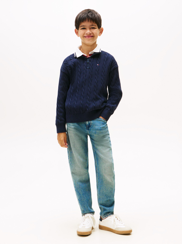 Blue Half-Zip Cable Knit Jumper  Boys