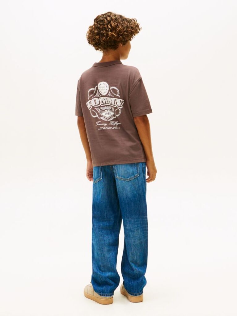 Brown Textured Back Logo Jersey T-Shirt  Boys