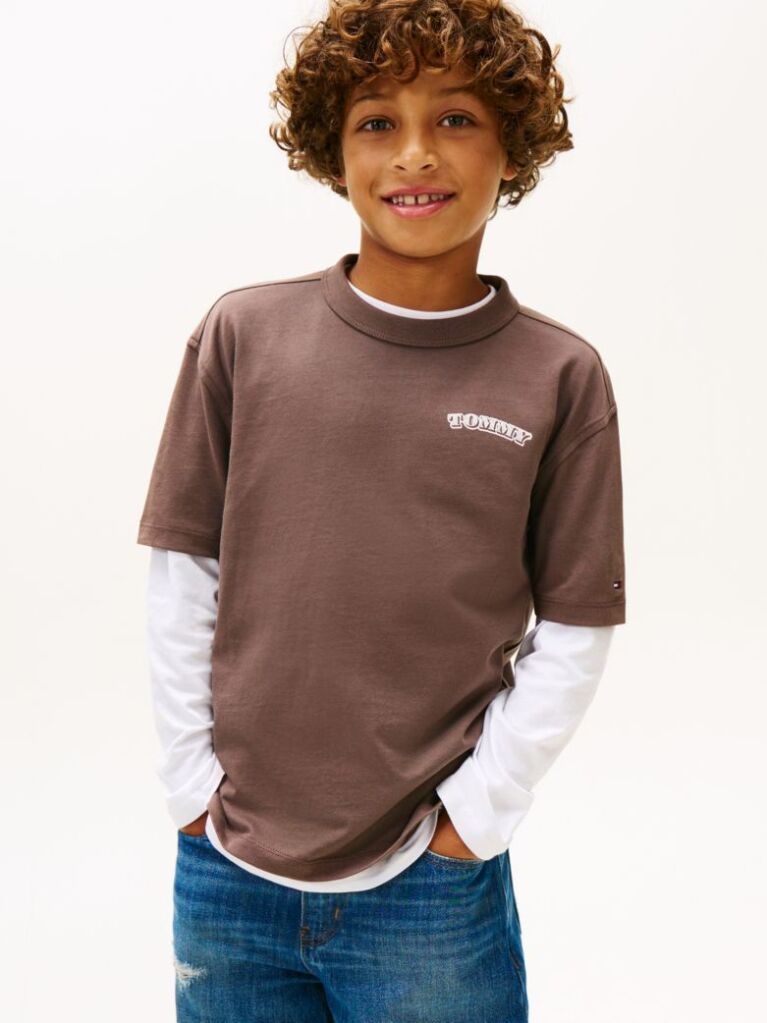 Brown Textured Back Logo Jersey T-Shirt  Boys