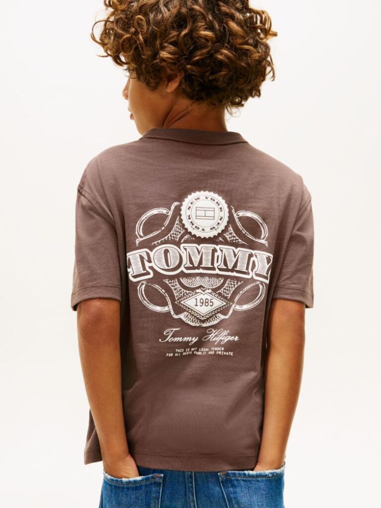 Brown Textured Back Logo Jersey T-Shirt  Boys