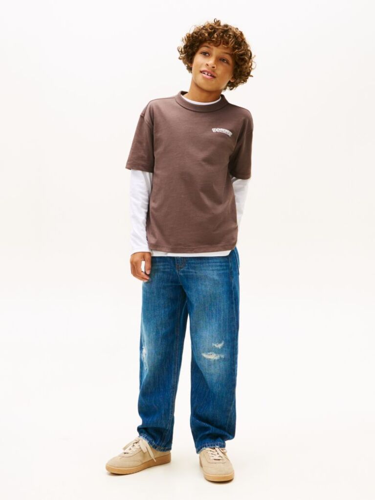 Brown Textured Back Logo Jersey T-Shirt  Boys