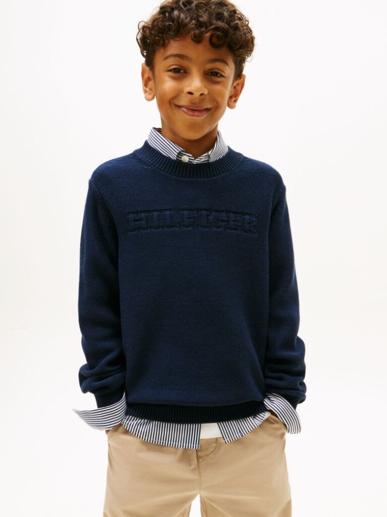Blue Monotype Graphic Crew Neck Sweater  Boys